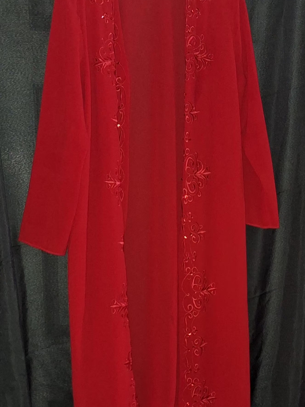 Elegant Red Long-Sleeve Embroidered Women's Dress - Picture 2 of 4